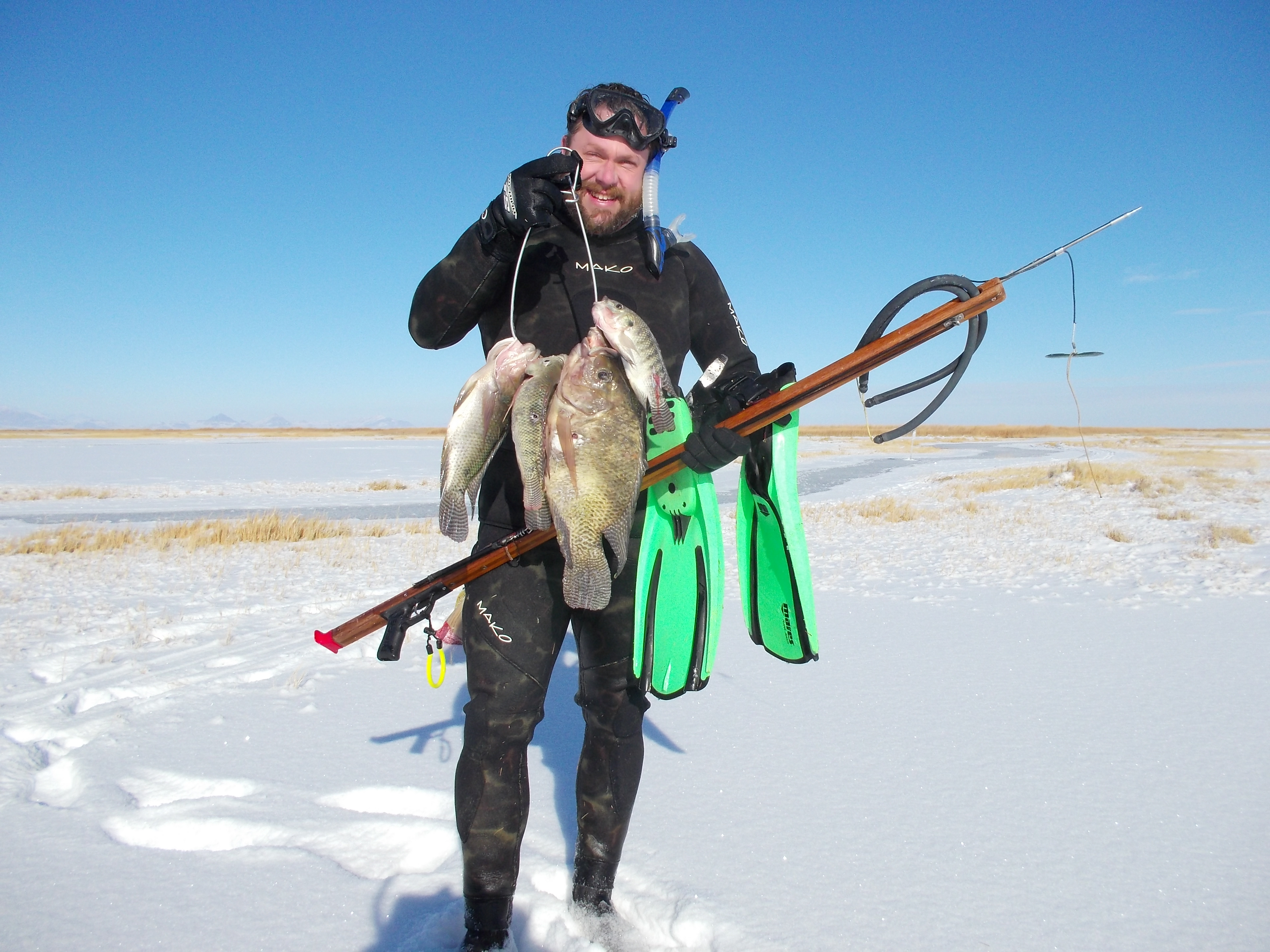 Jared Zierenberg spearfishing in the snow