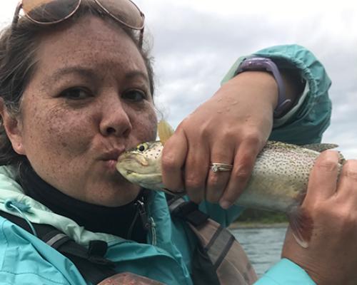 Debbie Pouder with rainbow trout